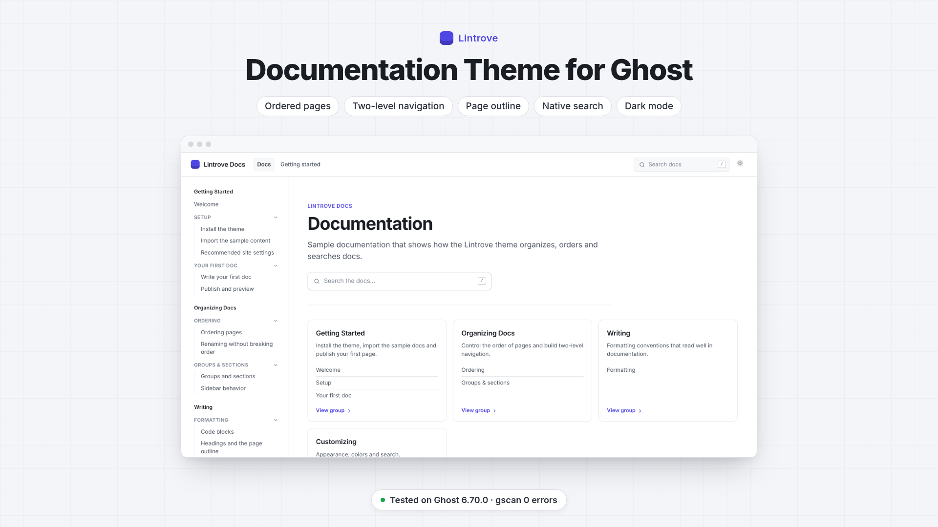 Lintrove — Documentation Theme for Ghost cover