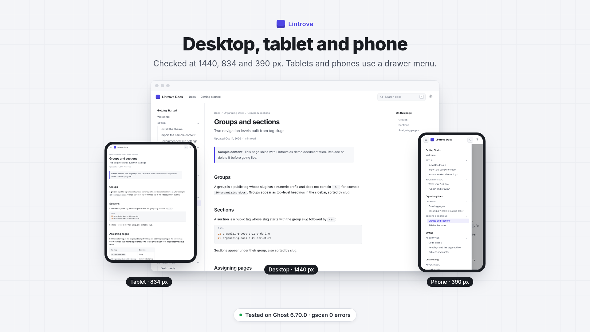 Lintrove on desktop, tablet and phone